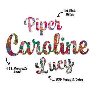 Iron on name fabric applique for DIY name patch in Liberty of London fabric for personalizing, choose from several fonts and colorful fabric