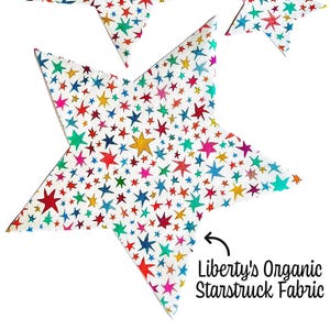 Sacchetto regalo con applicazioni termoadesive Liberty Fabric Star (10–50) – Toppe per patchwork, riciclo creativo, lavoretti fai da te per bambini, attività per baby shower