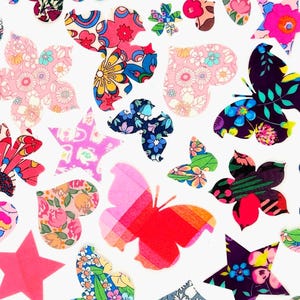 Liberty Fabric Bügel-Auf Applikationen (10-50) - Blumen, Sterne, Herzen, Schmetterlinge zum Quilten, Upcycling, Stickerei, DIY Kinder/Erwachsene
