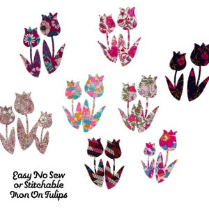 Tulpenblumen Bügelbilder für Kunsthandwerk, Patchwork Quilten, Upcycling von Kleidung, Babyparty Bastelarbeiten und mehr!