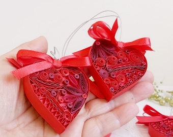 Rolling Paper Heart Engaged Ornament, Quilling Art Red Valentines Decor, I Love You Gifts For Fiance, Sons Girlfriend Gift