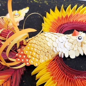 3D Rolling Paper Quilling Golden Phoenix Suns Rising Fire Wall Art, Custom Mythical Creatures Fantasy Decor, Gift For Artists image 1