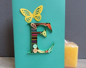 Block Initial Letters Е Monogram Name Note Cards, Quilling Art 30th Birthday Card, English Teacher Custom Stationary Meaningful Gifts