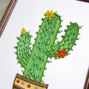 Arte murale con cactus in carta quilling, decorazione botanica astratta per soggiorno, pianta messicana, arazzo da parete, regali per coinquilini del 40° anniversario