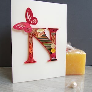 Cartes de correspondance 3D monogramme lettres majuscules, papier à rouler quilling art joyeux anniversaire carte de voeux drôle, cadeau belle-soeur, cadeau nouveau professeur