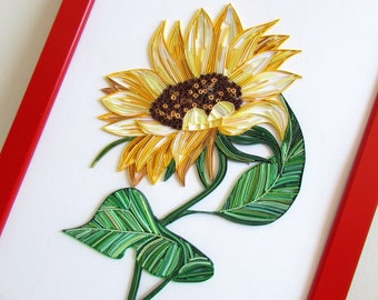 Gerahmter Geburtsmonat Blumen Sonnenblume Malerei Quilling Kunst, Rolling Paper Plant Wandbehang, 1. Jahrestag bedeutungsvolles Muttergeschenk