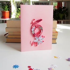 Biglietti di auguri per il 6° compleanno con quilling di carta per bambini, regalo per la figlioccia della bambina di 6 anni