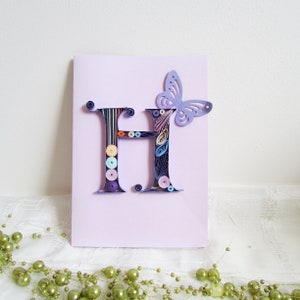 Bloc 3D lettre initiale H monogramme personnalisé à l'arrêt, papier quilling art 40e carte d'anniversaire, cadeau pour colocataire