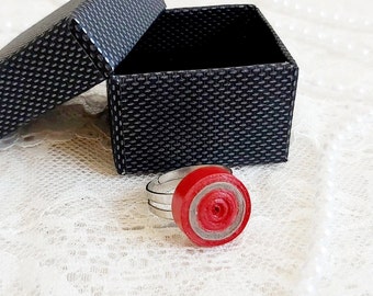 Rolling Paper Cool Red Rolling Statement Ring, Quilling Art Preppy Homemade Jewelry Gifts For Teens, 30th Anniversary Cousin Gifts