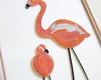 Flamingo Ornament Tropische Wandkunst Dschungel Kinderzimmer, Rollenpapier Quilling Kunst Kleinkind Zimmer Dekor, Patenkind Geschenk 1 Jahr altes Mädchen