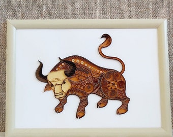 Framed Highland Cow Texas Buffalo Wall Art Cottage Core Decor, Rolling Paper Quilling American Bison Meaningful Aries Animal Lover Gift