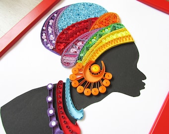 Faceless Portrait Black Woman Jamaica African American Art, Paper Quilling Art Ornament Girly Wall Art, Daughter In Law Gift