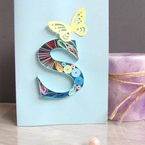 Naamkaart met 3D-beginletters S monogram, papieren filigraan kaart 40e verjaardag stationair, Engelstalig cadeau