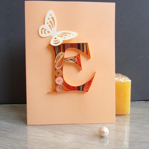 Lettres initiales 3D E monogramme personnalisé, papier Quilling carte 40e anniversaire papeterie personnalisée, cadeaux filleule