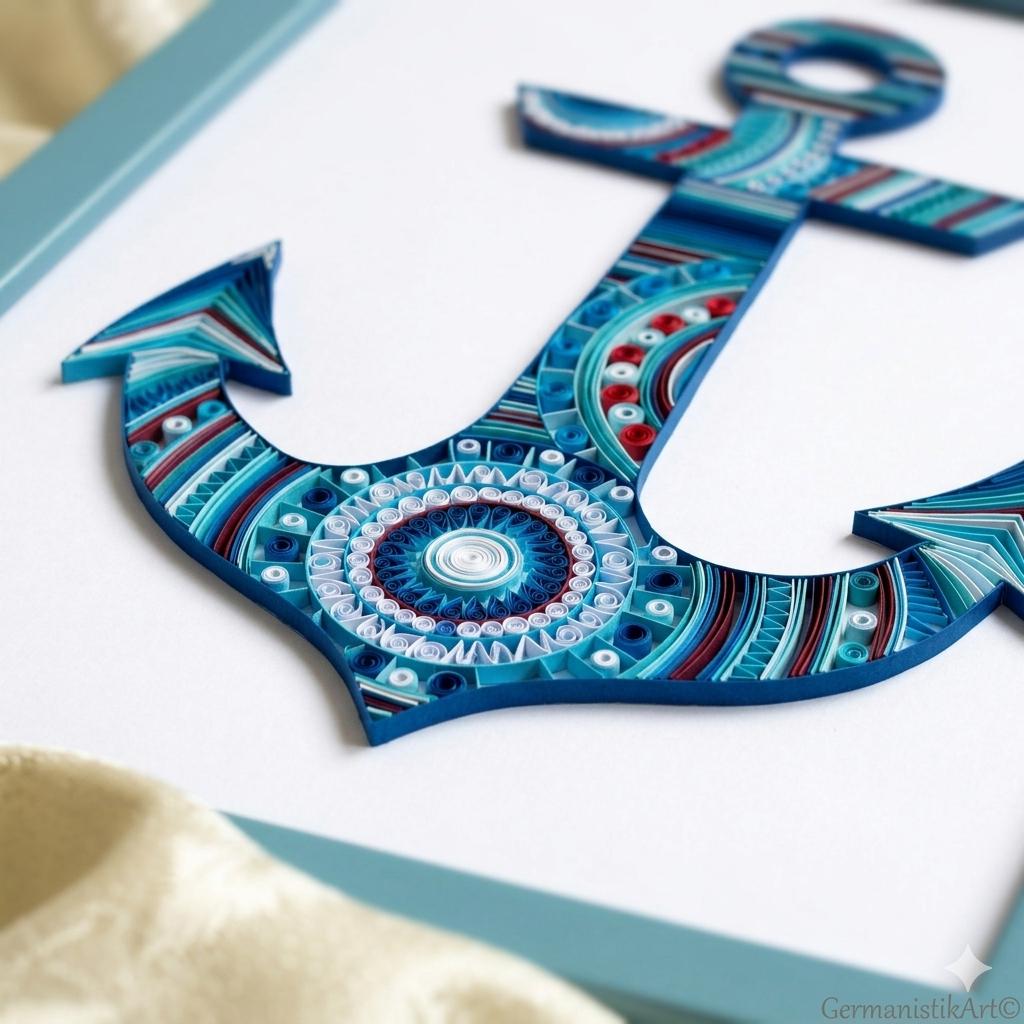 Rolling Filigree Blue Anchor Sign Wall Art, Ocean Theme Sailing Ornament, Nautical Beachy Decor