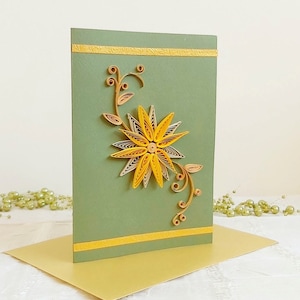 Carte de 50e anniversaire de mariage d'or de fleurs 3D pour femmes, carte de fiançailles quilling en papier à rouler, cadeaux de grande soeur âgée