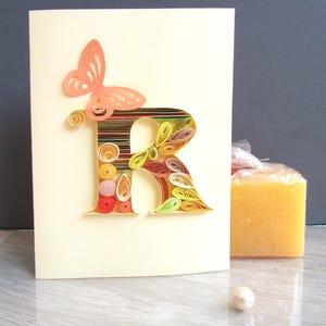 Papier filigraan 3D-blokletters R monogram naamkaartjes, kaart gelukkige 30e verjaardag, alfabetcadeaus voor leraren