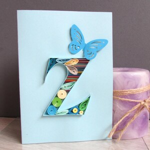 Biglietto con monogramma iniziale Z in carta 3D con quilling, biglietto per il 30° compleanno di un figlio, regalo personalizzato per insegnanti