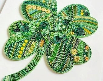 Good Luck Four Leaf Clover Botanical Wall Art, Rolling Paper Quilling Art Green Wall Art, One Year Anniversary Plant Lover Gift