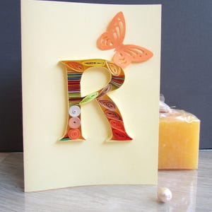 Filigrane 3D-Alphabet-Anfangsbuchstaben R-Monogramm, Papier Quilling Art 50.Geburtstagskarte, Englischlehrer-Geschenke für Mama