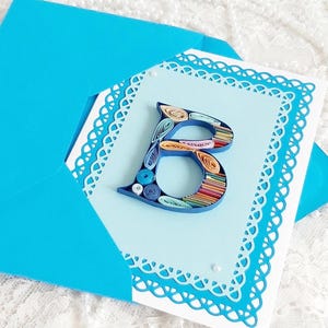 Gepersonaliseerde monogramkaart met beginletter B, papier filigraan briefpapier, verjaardagscadeau alfabet karakter
