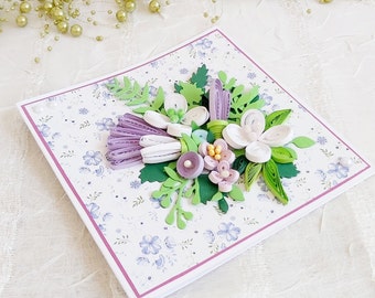 Gerollte Blumen Schwester 40. Geburtstag Jubiläumskarte, Papier Quilling Kunst Handgemachte Karten, Geschenke für Mama