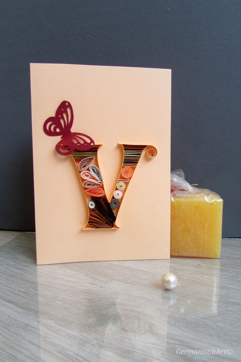 Quilled Art V Letter Typography Card Custom Monogram initial Etsy