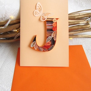 Cartão de nome com monograma J e letras 3D em papel quilling, cartão de aniversário de 30 anos com alfabeto, presente para irmã mais velha