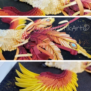 3D Rolling Paper Quilling Golden Phoenix Suns Rising Fire Wall Art, Custom Mythical Creatures Fantasy Decor, Gift For Artists image 7