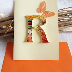 Lettere iniziali dell'alfabeto 3D R monogramma, carta quilling arte 50° compleanno, regali per insegnanti di inglese per la mamma