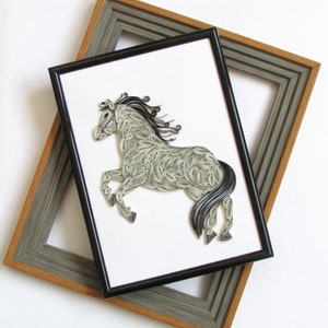 Ritratto di cavallo con quilling su carta, opera d'arte da cowboy, regalo sentimentale per papà, regalo per il 40° anniversario di matrimonio per amanti dei cavalli equestri.