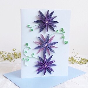 Rolled Quilling Flowers 30th Birthday Anniversary Card, Dusty Blue Wedding Engagement Greeting, Parents Gift