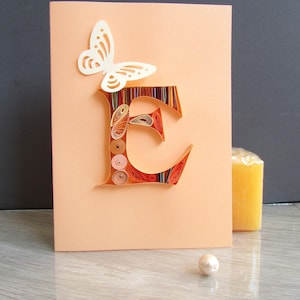 Iniziali 3D con monogramma E, personaggio personalizzato, biglietto di auguri per il 40° compleanno con quilling, carta da lettere, regali per la migliore amica