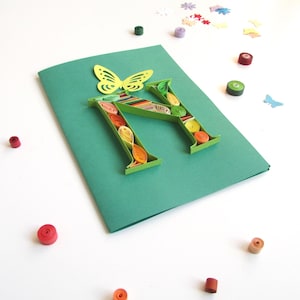 Letras iniciales N en 3D con arte de quilling de papel, monograma, papelería personalizada con caracteres especiales, regalo personalizado para hermana mayor
