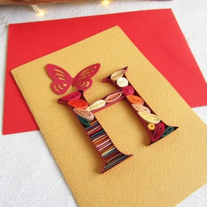 3D Pierwsze Litery H Monogram Notatniki, Papier do zwijania Quilling Art 30. Rocznica Kartka, Spersonalizowany Prezent Podziękowania Współlokatora