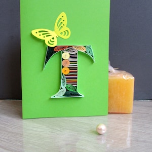 Letra inicial T en bloque 3D con filigrana, monograma, papelería personalizada con caracteres del alfabeto, tarjeta de papel para el 30.° cumpleaños, regalos para profesores
