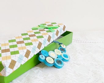 Paper Quilling Short Blue Necklace, Geometric Statement Jewelry, 40th Anniversary Sister In Law Gift