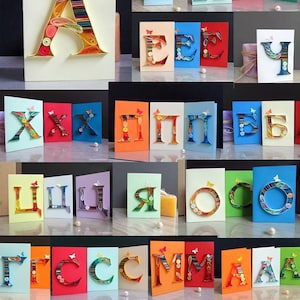 Papier quilling 3D lettres majuscules monogramme, cartes de voeux d'anniversaire alphabet drôle, cadeau d'appréciation des enseignants en vrac