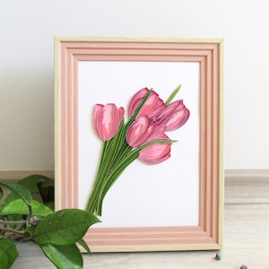Decorazione floreale con tulipani rosa in carta incorniciata, bouquet di fiori primaverili per gli amanti delle piante, regalo per il 50° anniversario di matrimonio della mamma.