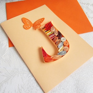 Papier 3D Quilling lettres initiales J carte de voeux drôle, monogramme 18e anniversaire, cadeau pour nouveau professeur, cadeau belle-soeur