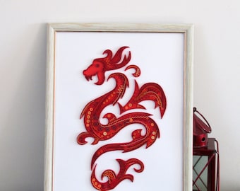 Paper Quilling Dragon Japanese Wall Art, Chinese Lunar New Year Teacher Decor, 30th Anniversary Leadership Gifts