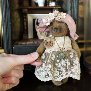 Pattern Fleur 5.5&#39;&#39; Miniature Teddy Bear Her Dress and Floppy Hat