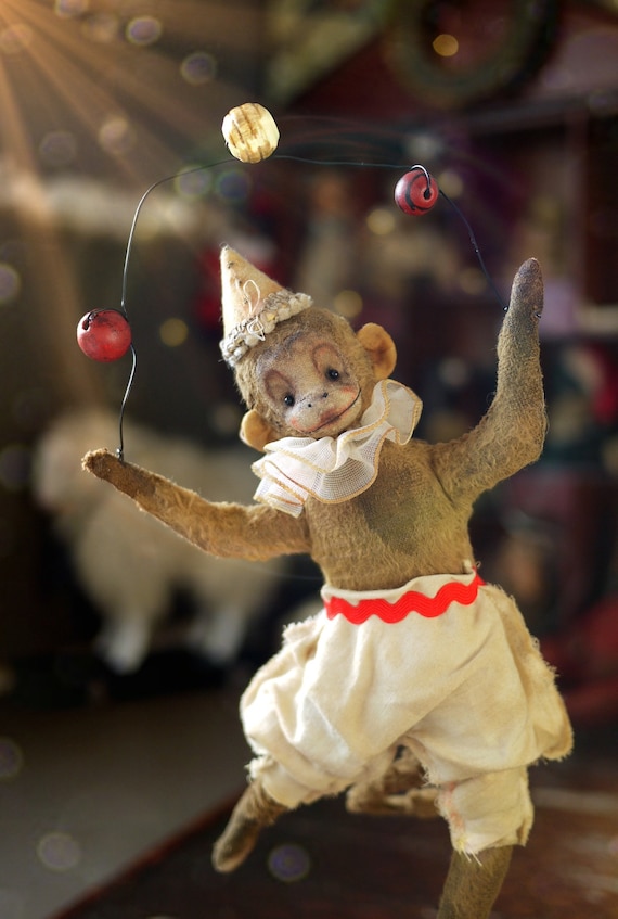 CLOWN et SINGE, jouet ancien, clown et singe mécaniques