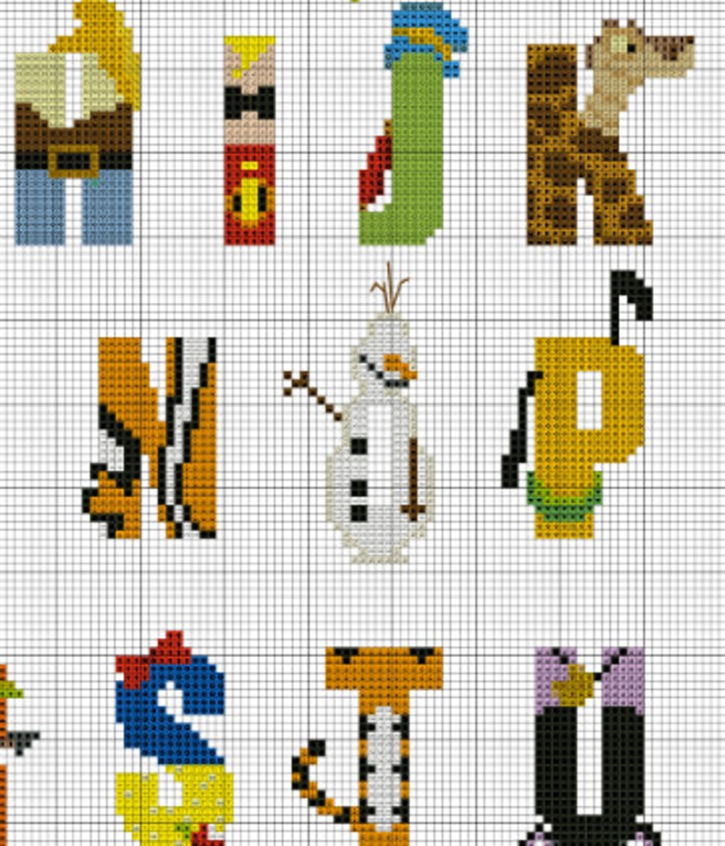 Disney Character Alphabet Counted Cross Stitch INSTANT | Etsy