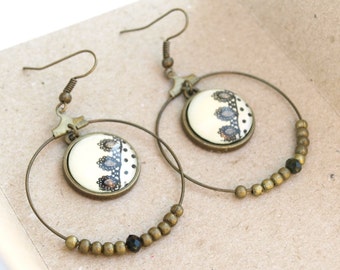 visa france motif 9 Boucles d'oreilles types ethniques 3 verre femme pour en