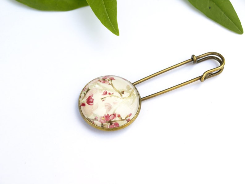 Floral Brooch for Women Safety Pin Cabochon Brooch Etsy