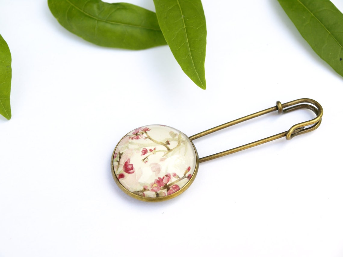 Floral Brooch for Women Safety Pin Cabochon Brooch Etsy