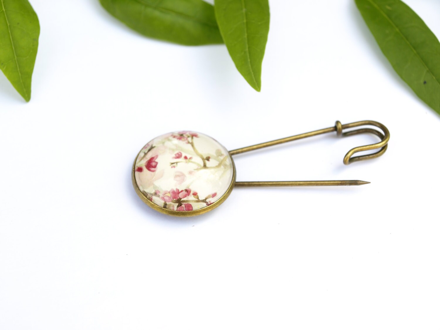 Floral Brooch for Women Safety Pin Cabochon Brooch Etsy