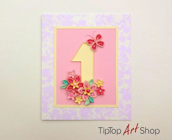 Homemade Quilled 1st Birthday Card Invitation For A Baby Etsy