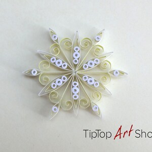 Paper Quilling Snowflake Ornament Homemade Christmas Decoration in Pale Yellow and White image 4